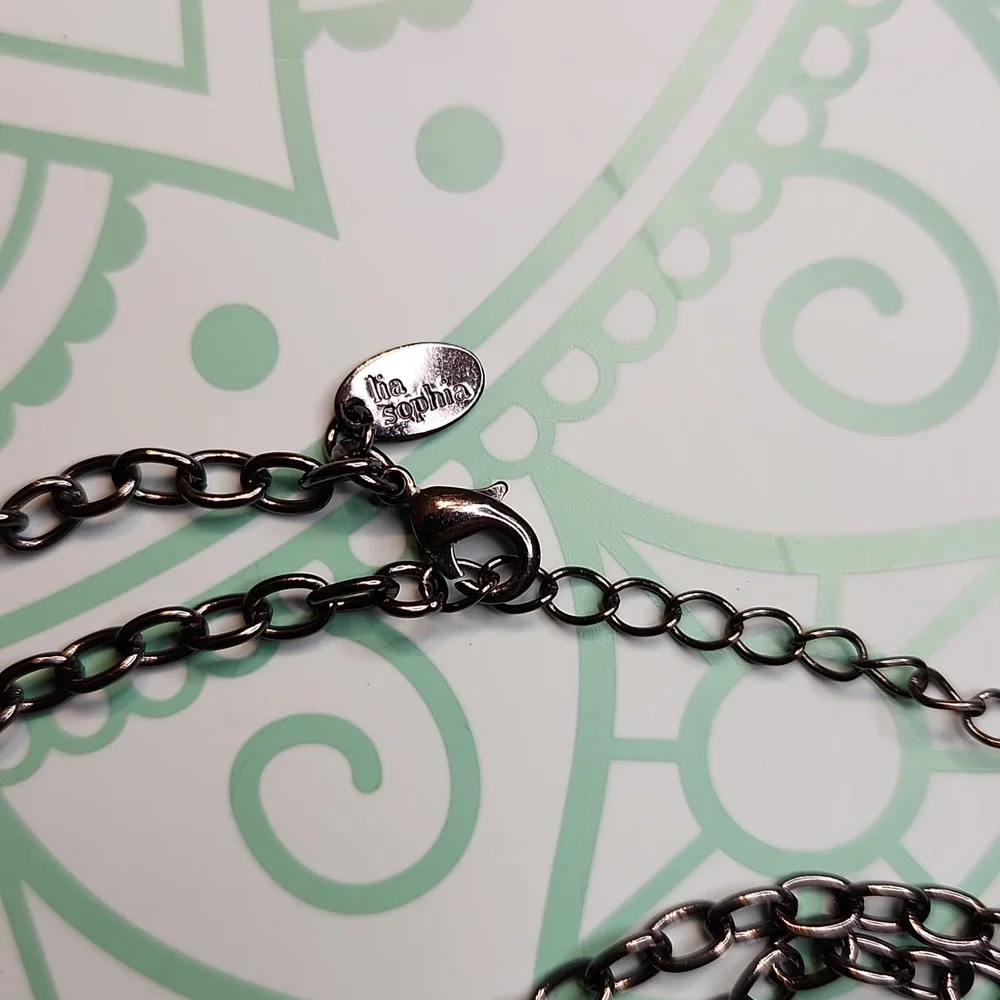 Signed Lia Sophia Gunmetal tone Necklace with Yellow Cabochon Pendant - Picture 3 of 6